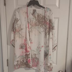Chico's Floral Kimono in Pink and Brown